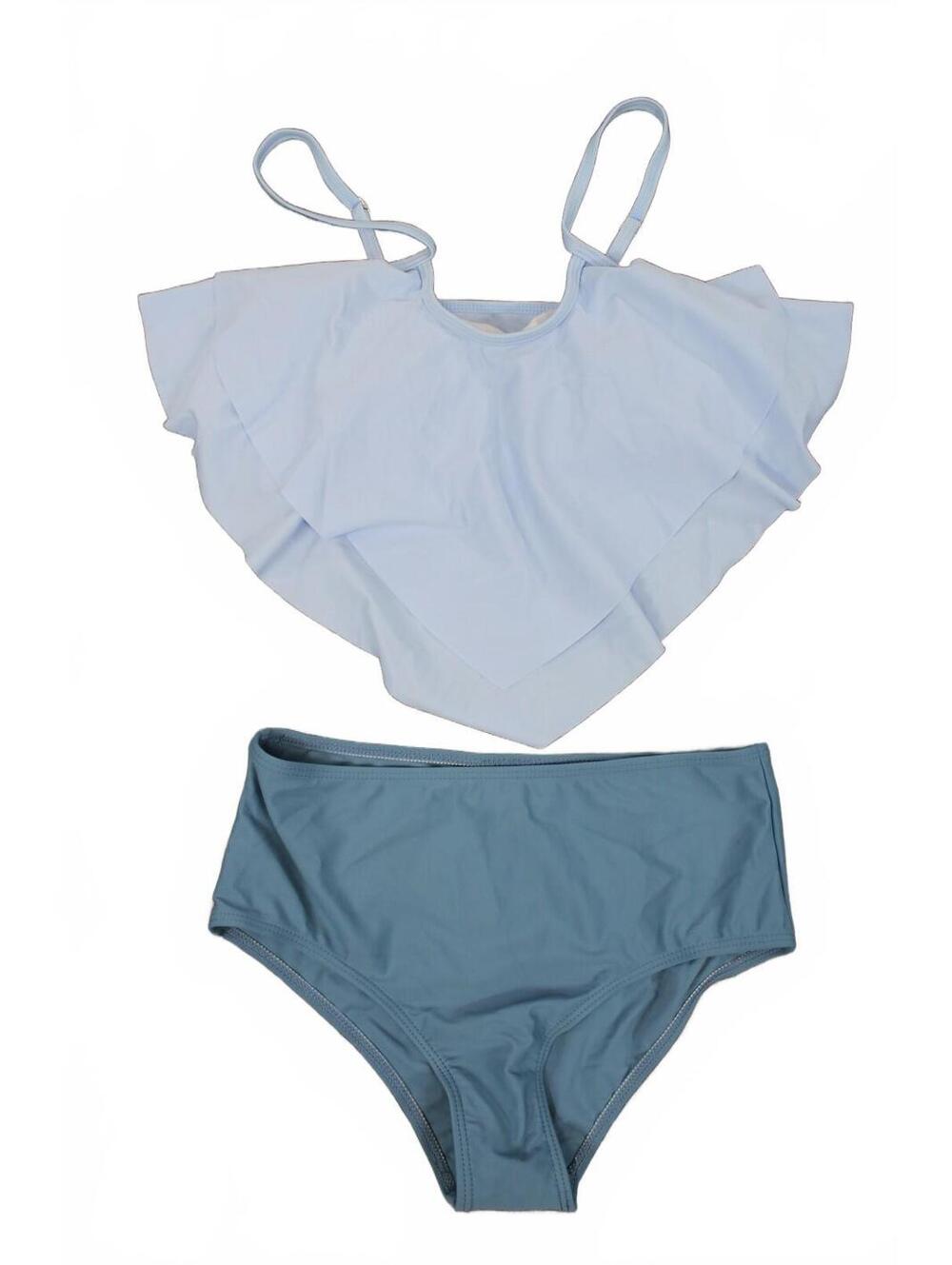 Girls Two-Tone Blue Two Piece Swimsuit Size 13-14Y